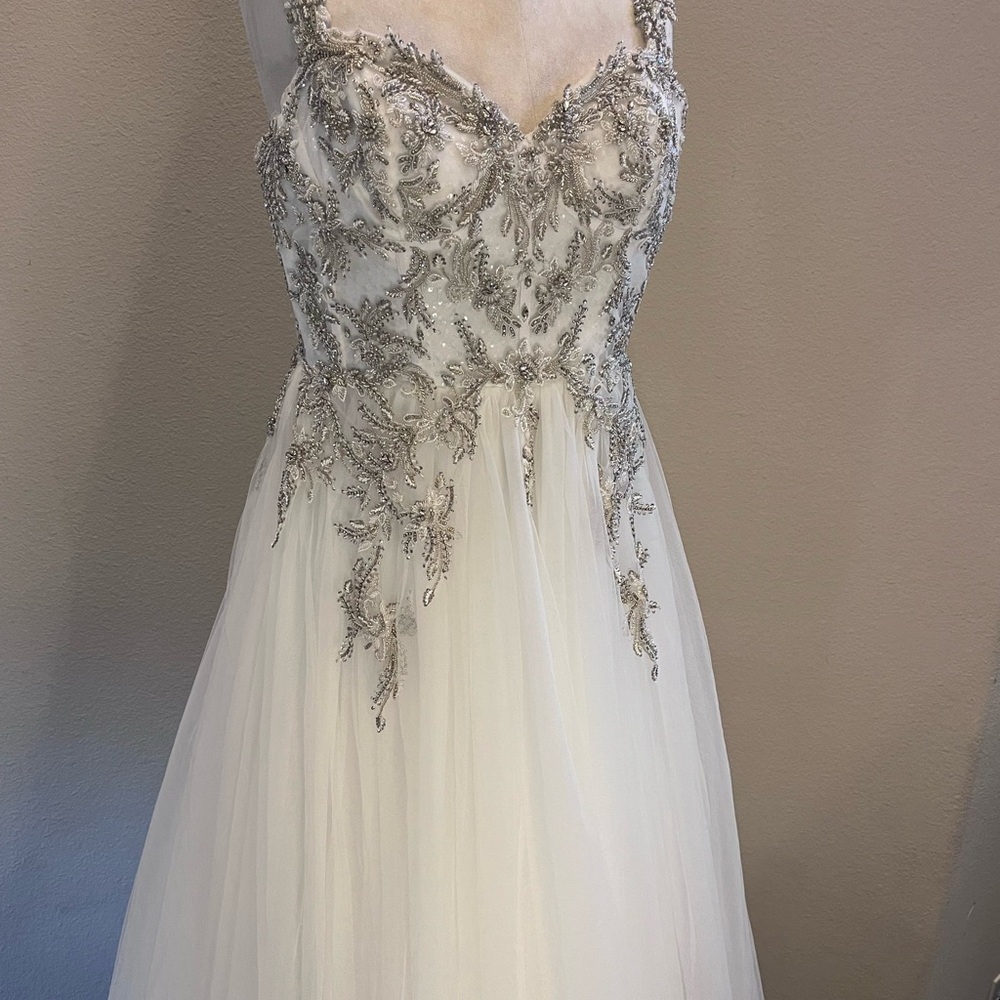 Elegant White and Silver Wedding Dress